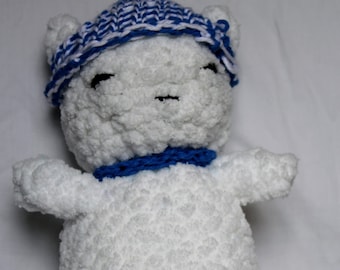 Amigurumi Polar Bear W/ Beanie & Scarf Knitted White Kawaii Plush Teddy Bear Handmade Toy