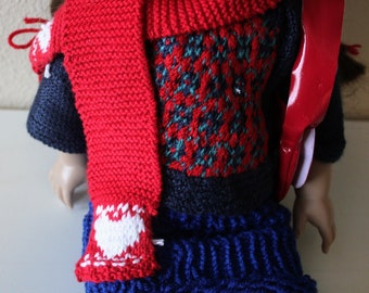 PATTERN ONLY Knitting Chart Instructions American Girl Doll Inspired Kirsten Scarf Winter Skating Outfit Red White Heart