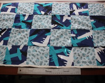 Baby Boy Handmade Mini Quilt Blue Plane Bear Gift Idea Baby Shower Party Present 30in x 18in Minky Plush/Cotton Soft Blanket (W/ Free Gift)
