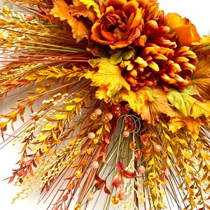 Autumn Harvest Wreath with Orange Dahlias and Maple Leaves, Fall Door Decor, Thanksgiving Wreath, Rustic Fall Floral Wreath, Mantle Decor image 5