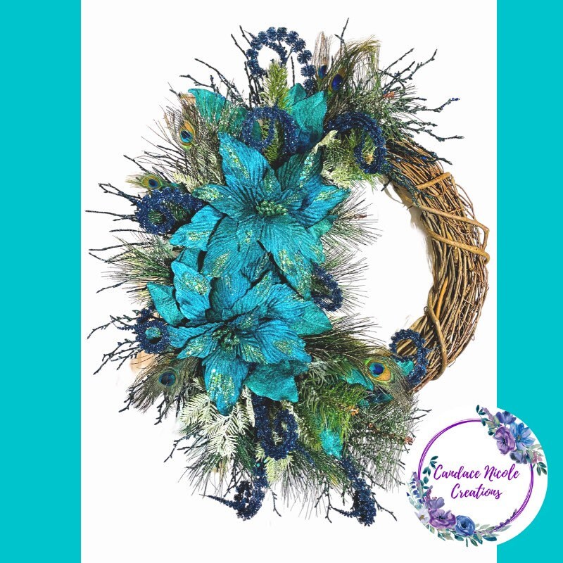 Peacock Wreath, Christmas Wreath for Front Door, Elegant Christmas