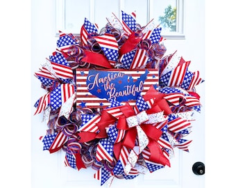 Patriotic Front Door Wreath, 4th of July Wreath, Red White and Blue Wreath, Patriotic Door Wreath, Americana Wreath, Patriotic Summer Wreath
