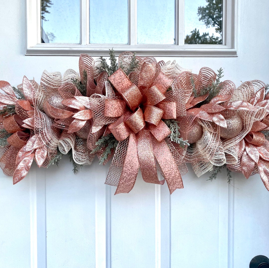 Winter Door Swag, Rose Gold Swag, Christmas Swag for Front Door, Mantle