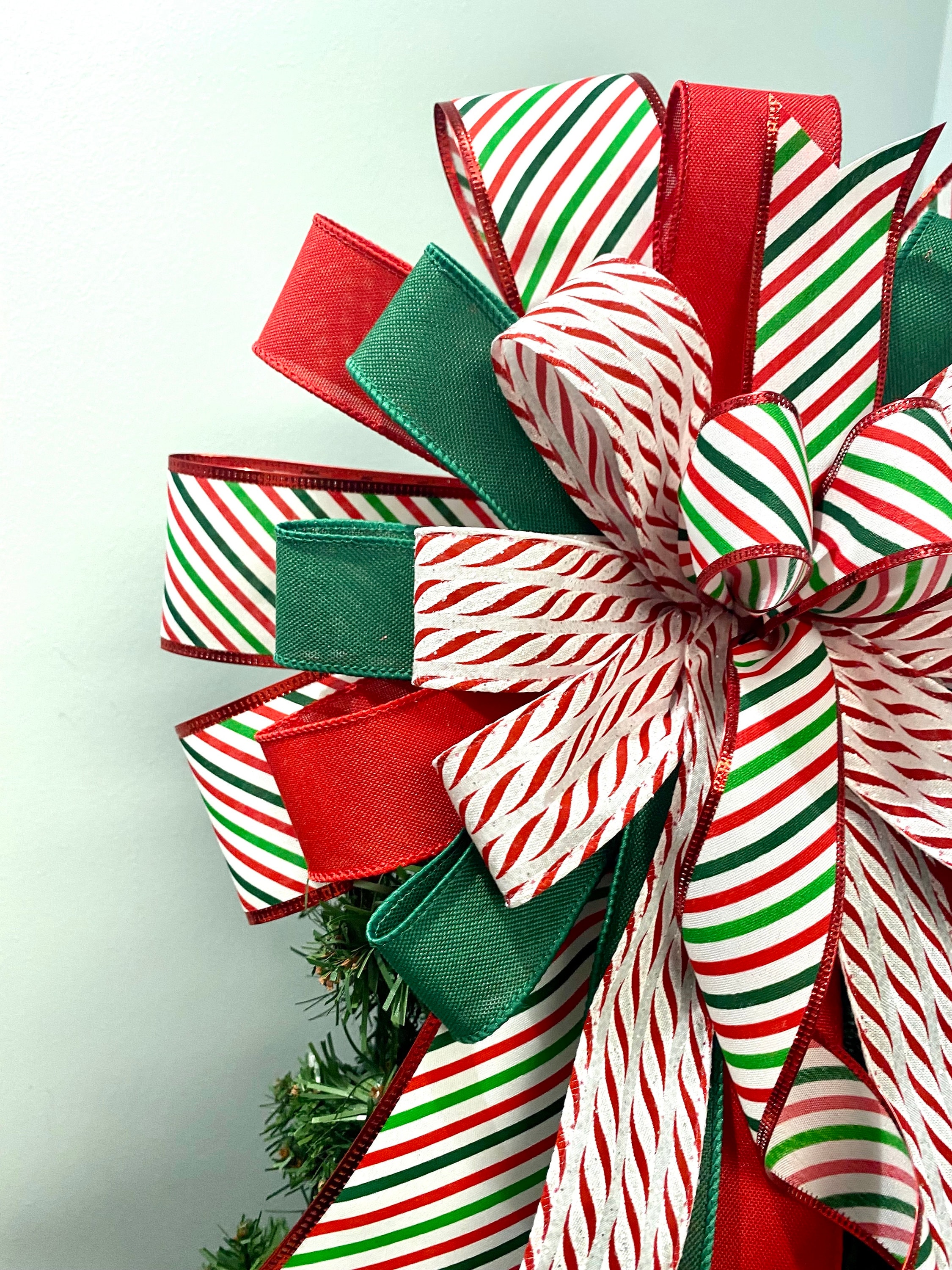 Christmas Bow Tree Topper, Red White and Green, Christmas Bow, Candy ...