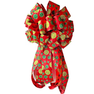 Christmas Bow Tree Topper, Red and Green Christmas Bow, Indoor or Outdoor Bow
