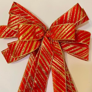 Christmas Bow, Christmas Decorations, Mailbox Bow, Lantern Bow, Red and Gold Bow, Outdoor Bow for Wreath