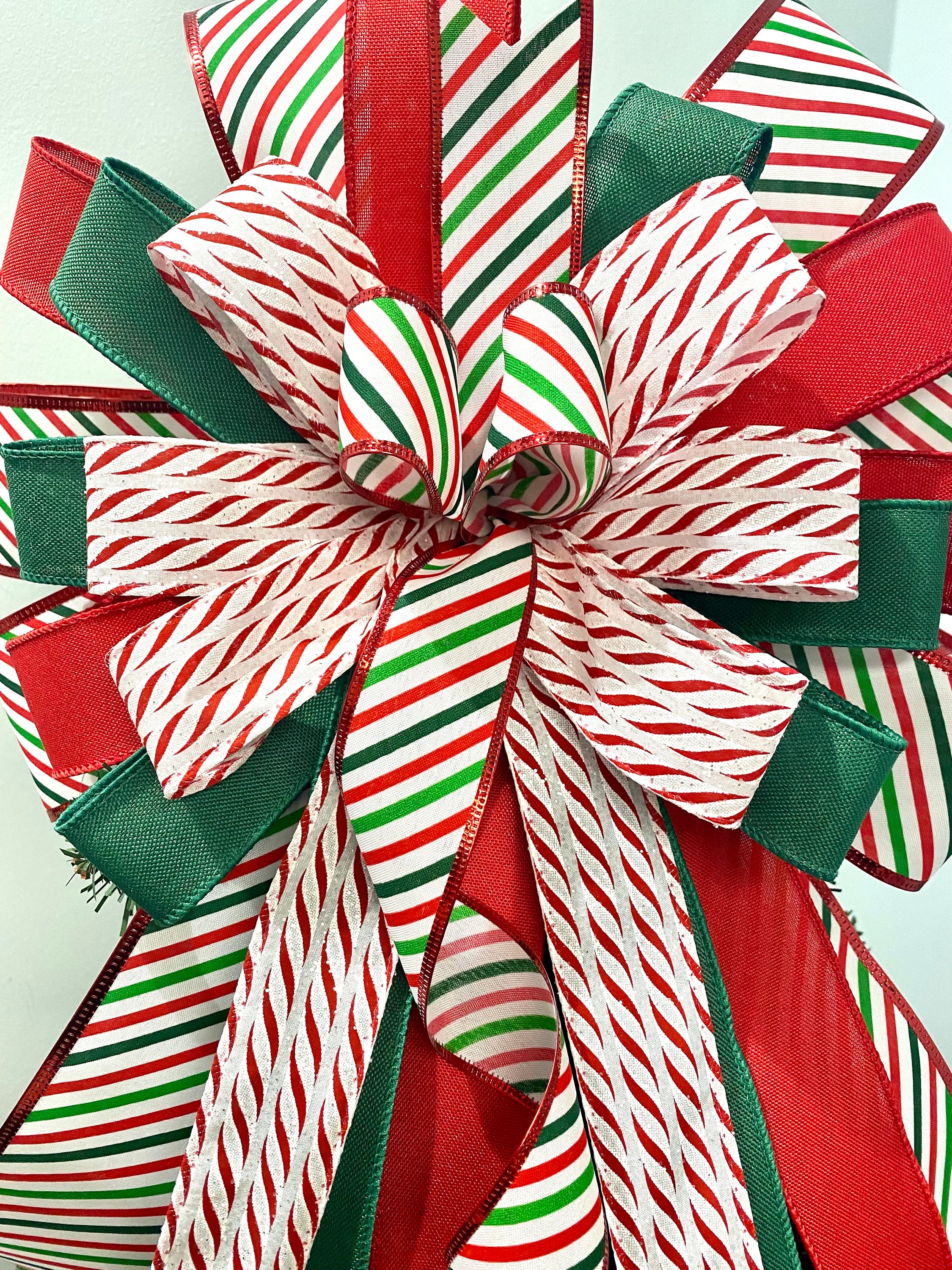 Christmas Bow Tree Topper, Red White and Green, Christmas Bow, Candy ...