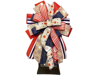 Patriotic Bows for Wreaths, Patriotic Wreath Bow, Summer Bow for Lanterns, Stars and Stripes Bow, Mailbox Bow, Red White and Blue Decor