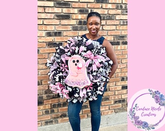 Halloween Wreath for Front Door, Ghost Wreath, Halloween Wreath with Ghost, Pink Halloween Decor