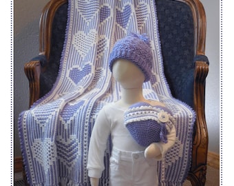 Mosaic Hearts Afghan Set (PDF Crochet Pattern)