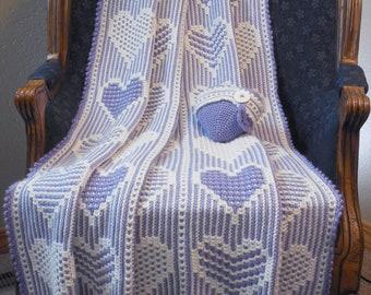 Mosaic Hearts Afghan Set (PDF Crochet Pattern)