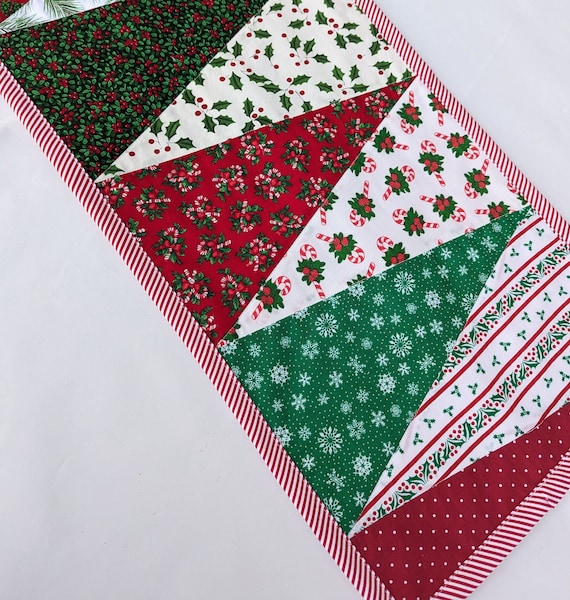 Handmade Christmas Table Runner Quilted Patchwork (12" X 40")