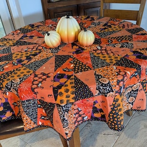 Handmade Large Round Halloween Patchwork Tablecloth 64" DIA