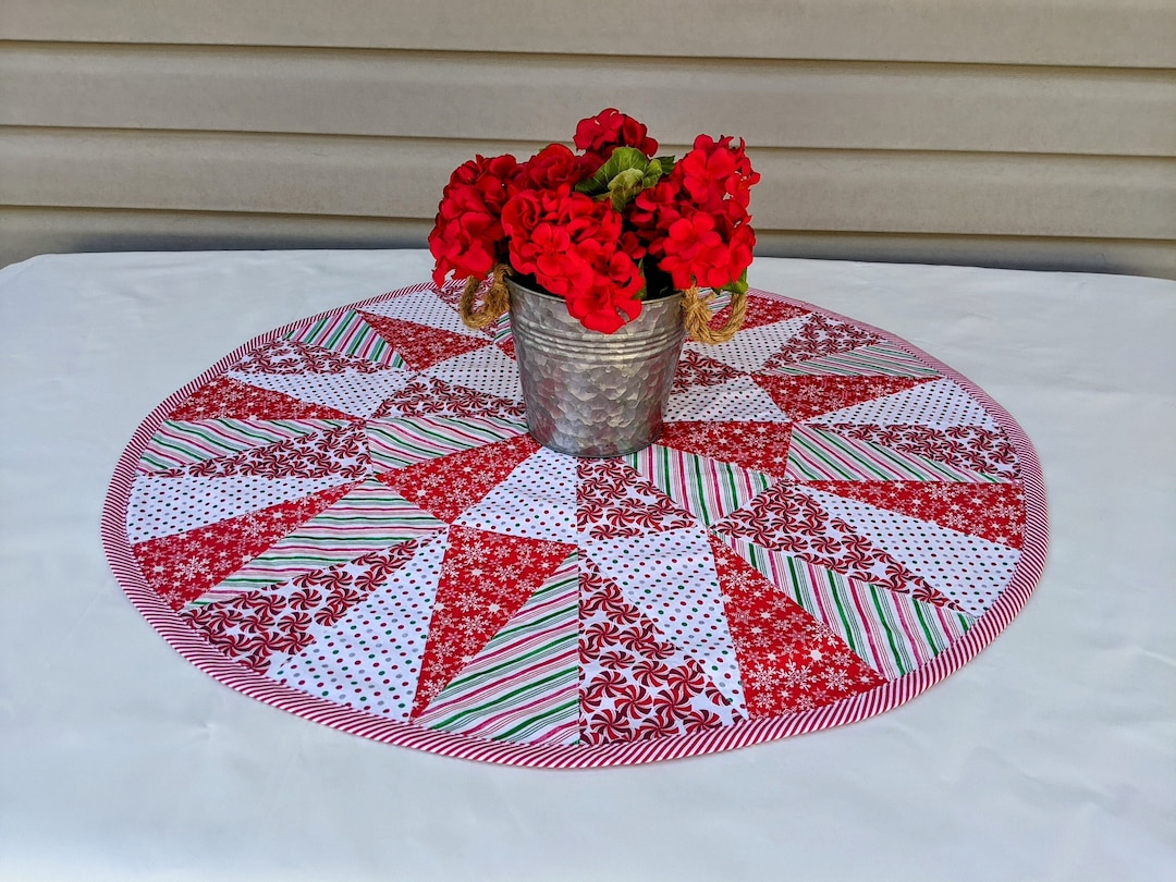 Large Round Christmas Table Topper Handmade, Tablecloth Centerpiece