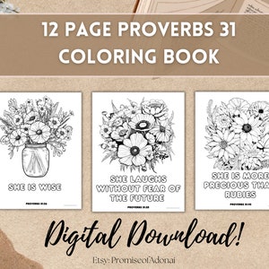 12-Page Proverbs 31 Coloring Book, Proverb Affirmation Coloring, Bible Coloring Pages, Adult Coloring Book, Christian Coloring Book