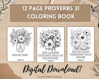 12-Page Proverbs 31 Coloring Book, Proverb Affirmation Coloring, Bible Coloring Pages, Adult Coloring Book, Christian Coloring Book