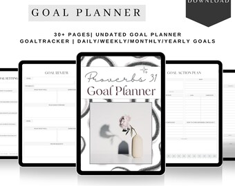 Proverbs 31 Goal Planner, Weekly Yearly Monthly Goals, 2025 Goals Tracker, Vision Board,Productivity Planner, Digital SMART Goals, Goodnotes