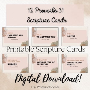 Proverbs 31 Bible Verses, Scripture Study, Proverbs 31 Printable, Scripture Cards, Encouraging Bible Verses, Printable Note Cards image 1