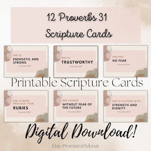 Proverbs 31 Bible Verses, Scripture Study, Proverbs 31 Printable, Scripture Cards, Encouraging Bible Verses, Printable Note Cards image 1