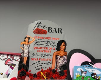 Custom acrylic  bar menu, drink aesthetics for event