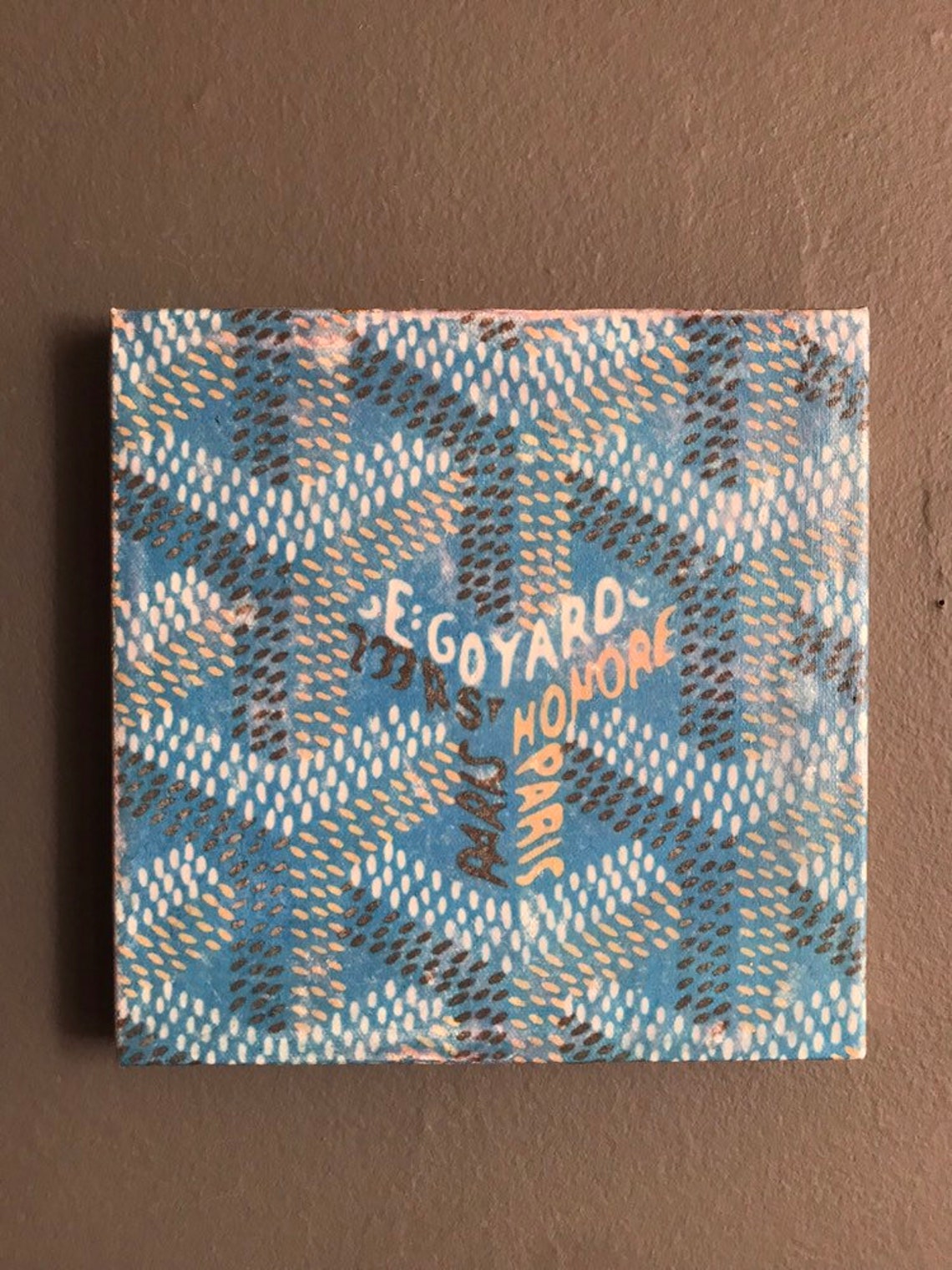 Goyard gold leaf fashion wall canvas 8x8 art Etsy