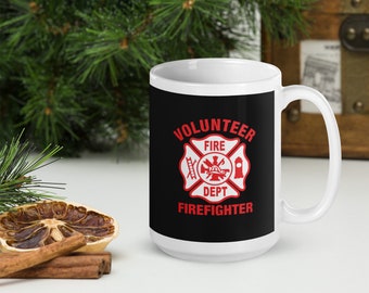 Volunteer Firefighter Fireman White glossy mug