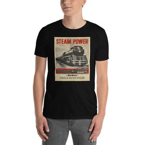 Steam Power Engine Locomotive Vintage Train Poster Short-Sleeve Unisex T-Shirt