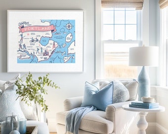 Portland Maine Map Art Print, Coastal New England Decor