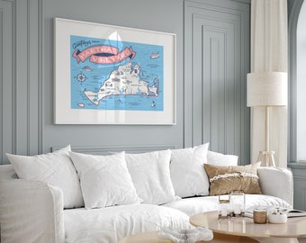Martha's Vineyard kaartkunstdruk, kustdecor New England