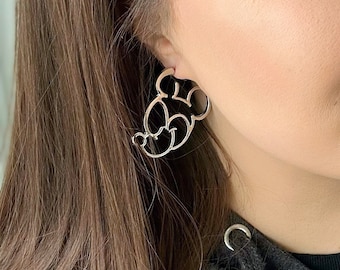 Pendientes de silueta de Mickey, pendientes de Mickey Mouse, pendientes de Disney, joyas de Disney, joyas de Mickey, pendientes de Mickey