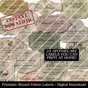 Wizard Potion Labels, Potion Labels, Witch Potion Labels, HP Potion Labels, Apothecary Labels, Halloween Decor, Printable Potion Labels