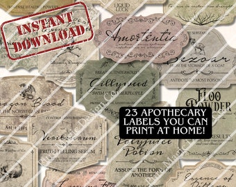 Etiquetas de poción de mago, etiquetas de poción, etiquetas de poción de bruja, etiquetas de poción HP, etiquetas de boticario, decoración de Halloween, etiquetas de poción imprimibles