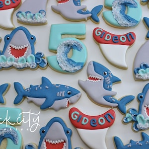 SHARK Cookies >> Customizable Decorated Sugar Cookies | Perfect for Shark Themed Birthday Parties or Shark Themed Events!