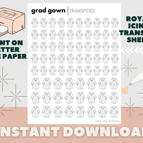 GRADUATION Gown | Royal Icing Transfer Sheet >>> INSTANT DOWNLOAD!