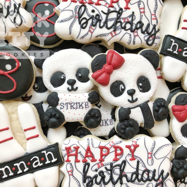 Panda Cookies, Bowling Cookies, Panda Bowling Cookies, Bowling Birthday Theme, Bowling Party Theme, Panda Birthday Theme