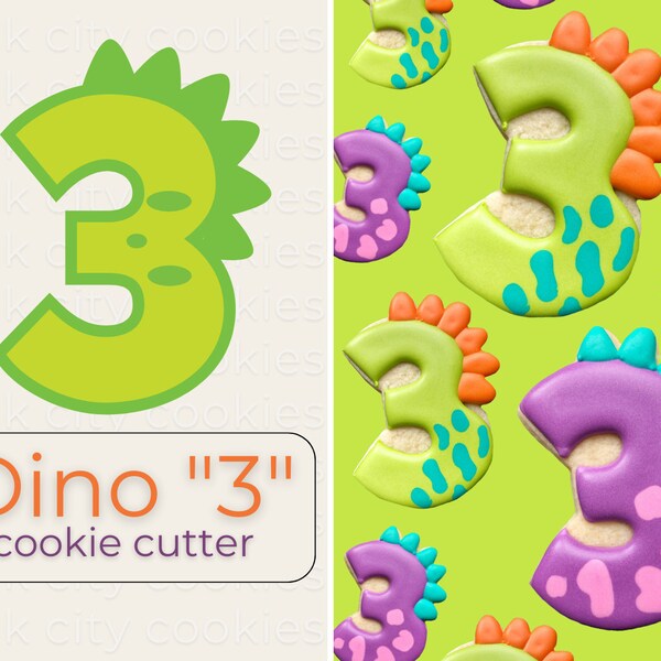 DINOSAUR NUMBER 3 Cookie Cutter | Dinosaur Cookie Cutter >> Perfect for Dino Themed Birthday Parties and Events!