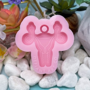 Middle Fingers Uterus Silicone Keychain Mold for Resin, Jesmonite, Clay, Soap, Wax Melts, Candy, and More