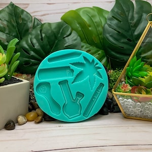 Molde de silicona 4/20, hoja de marihuana, bong, bolígrafo para dab, encendedor