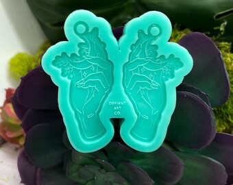 Hands Holding Moon Silicone Earring Moldfor Resin, Jesmonite, Clay, Soap, Wax Melts, Candy, and More