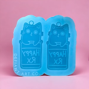 Happy Kitty Rx Earrings Food Safe Silicone Mold for Resin, Jesmonite, Clay, Soap, Wax Melts, Candy, and More