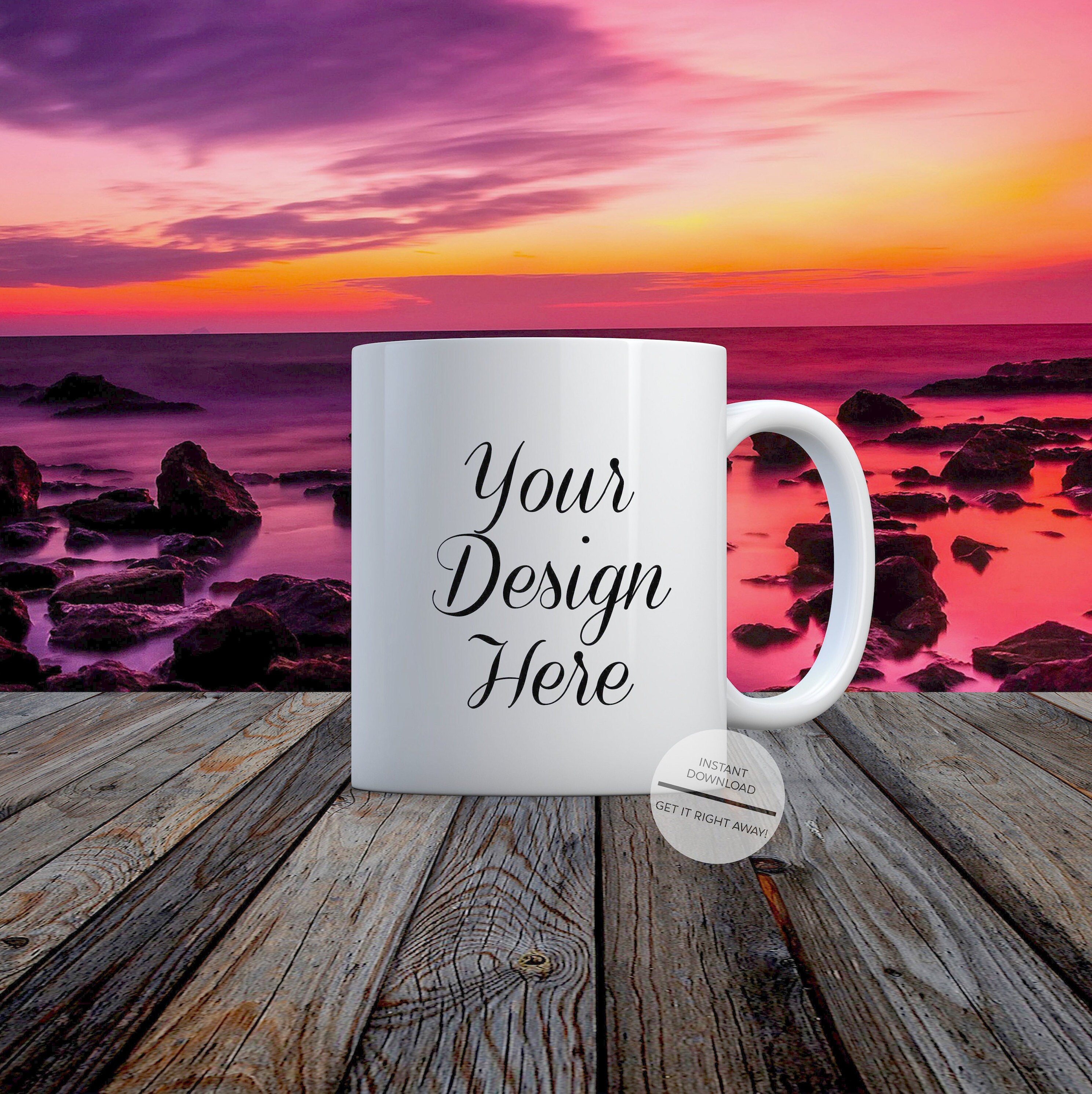 Download Mug Mockup-Wood Table On The Beach Scene At Sunset Mug ...