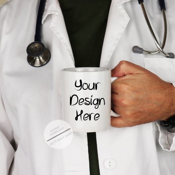 Download Coffee Mug Mockup With Man In Lab Coat Medical Theme Digital Etsy