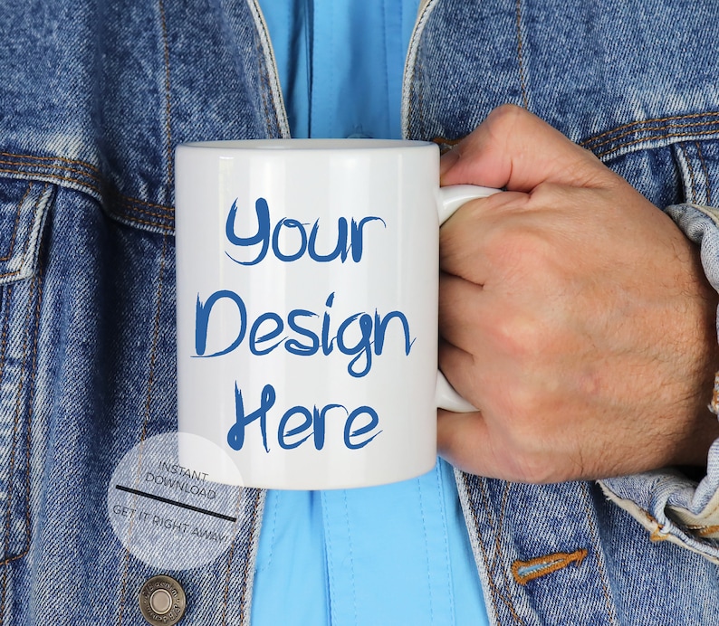 Download Coffee Mug Mockup Man With Blue Denim Jacket-Mug Mockup | Etsy