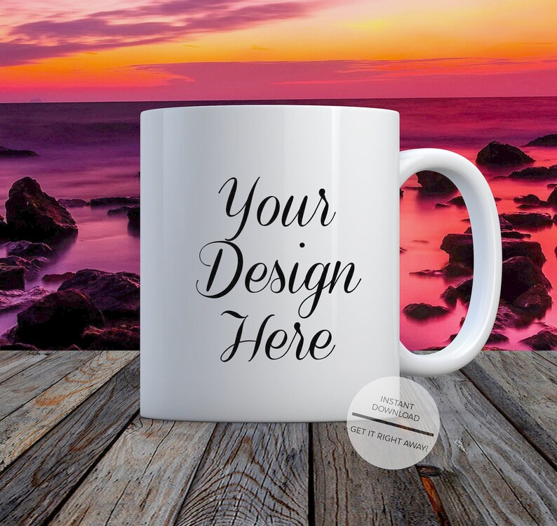 Download Mug Mockup-Wood Table On The Beach Scene At Sunset Mug ...