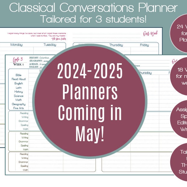 2023-24 Classical Conversations Homeschool Parent Planner for Foundations & Essentials with THREE Students - Cycle 3 - Digital - Editable