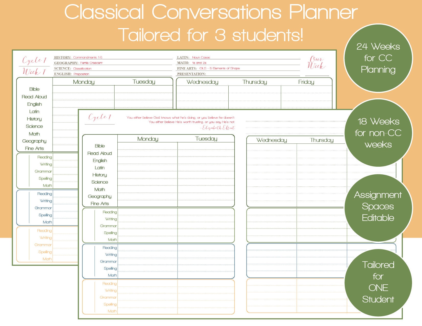 Classical Conversations Homeschool Planner For Foundations Etsy