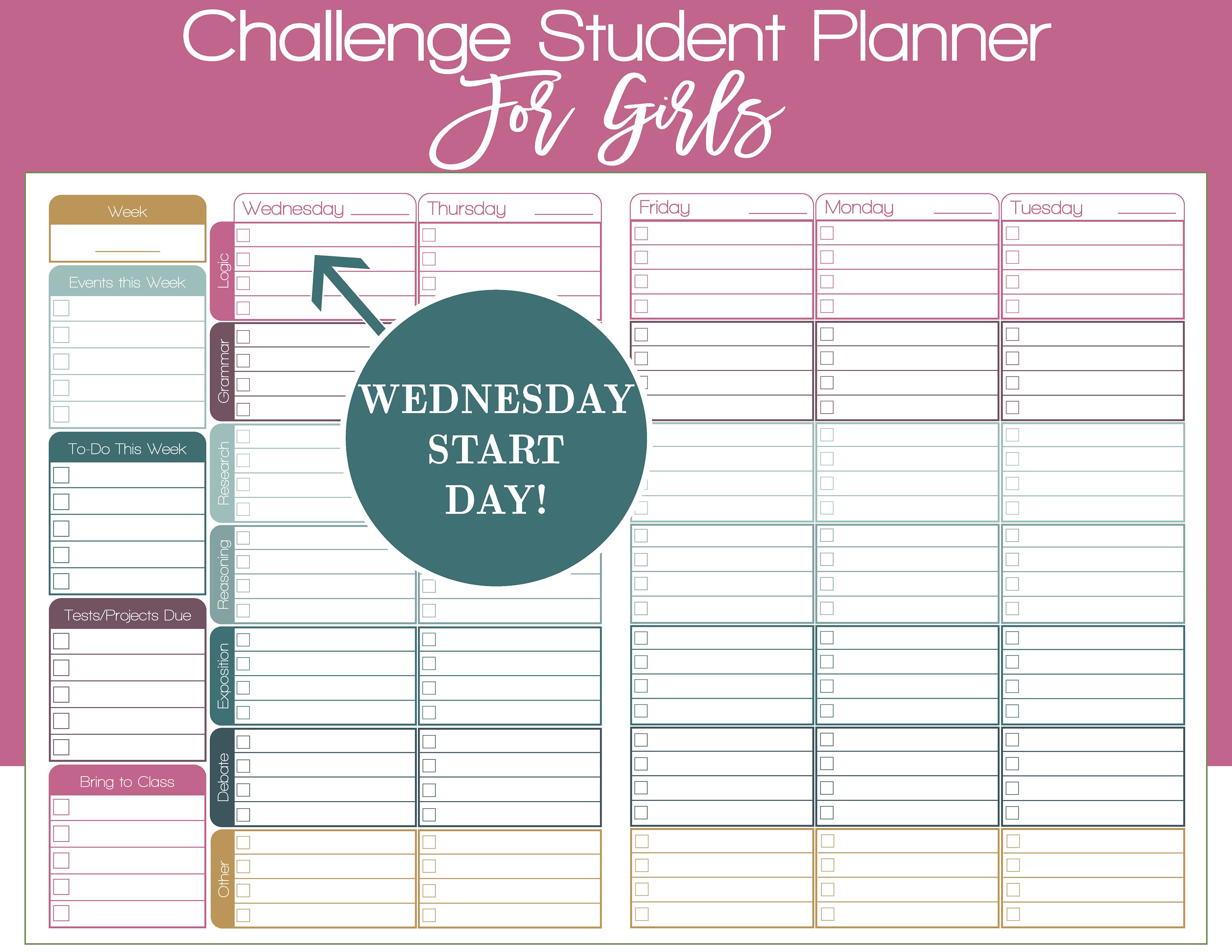 Homework Organizer Kids Student Calendar Planner Printable