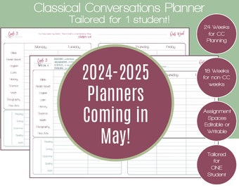 2023-24 Classical Conversations Homeschool Parent Planner for Foundations & Essentials with ONE Student - Cycle 3- Digital - Editable