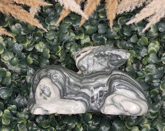 Layered Green Jade Carved Angel Dog, Animal Figurine, Healing Crystal Home Decor, Pet Lover, Crystal Collector, Decorative Crystals