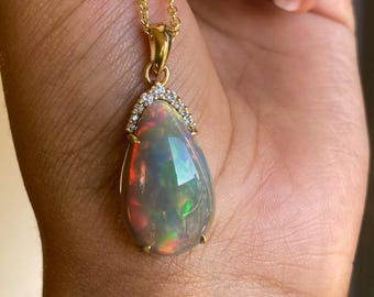 Eclipse - 14k Opal and Diamond Pendant